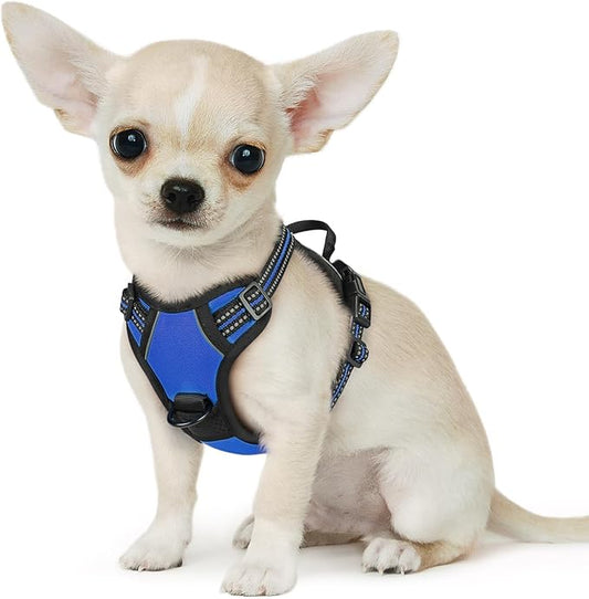 Eagloo Small Dog Harness No Pull, Service Vest with Reflective Strips and Control Handle, Adjustable and Comfortable for Easy Walking, No Choke Pet Harness with 2 Metal Rings, Blue, XS-PawvioPets