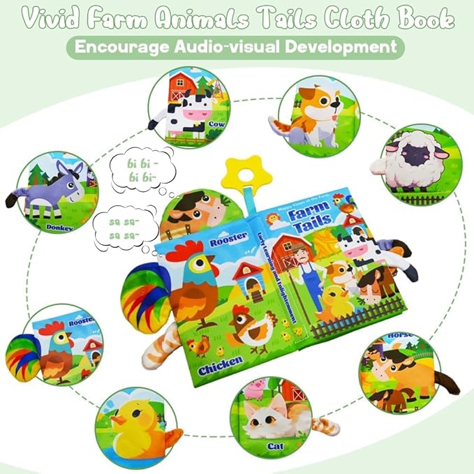 Big Musical Red Barn Toy Farm Animal Finger Puppets for 1 2 3 4 5 Years Old, Animal Figures Playset with Farm Tails Baby Book, Sensory Learning Toys Gift for Toddlers Boys Girls-PawvioPets