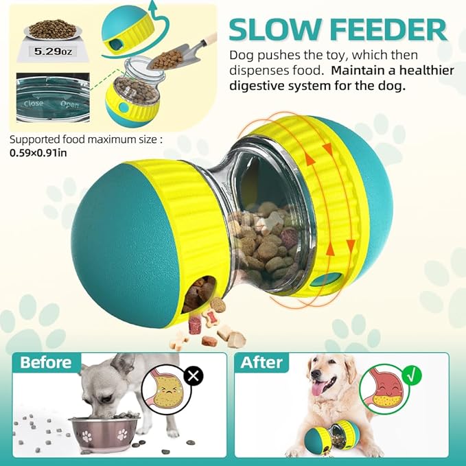 Dog Puzzle Toys, Rolling Treat Dispensing Ball, Brain Stimulation & Slow Feeder, Dog Enrichment Toys to Keep Them Busy (Green)-PawvioPets