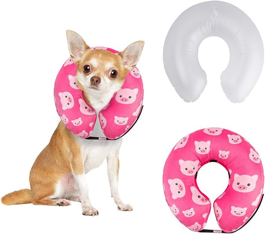 CuteBone Inflatable Soft Dog Cone with Removable Fleece Covers for Small/Medium/Large Dogs and Cats After Surgery GWB01S-PawvioPets