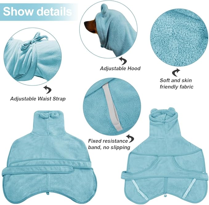 Giant Dog Bath Bubble, Quick Drying Super Absorbent Used for After Bathing, Warm Dog Towels, Adjustable Hoodies and Belts for Pet Dogs Bath Clothes Products (Blue, 6XL)-PawvioPets