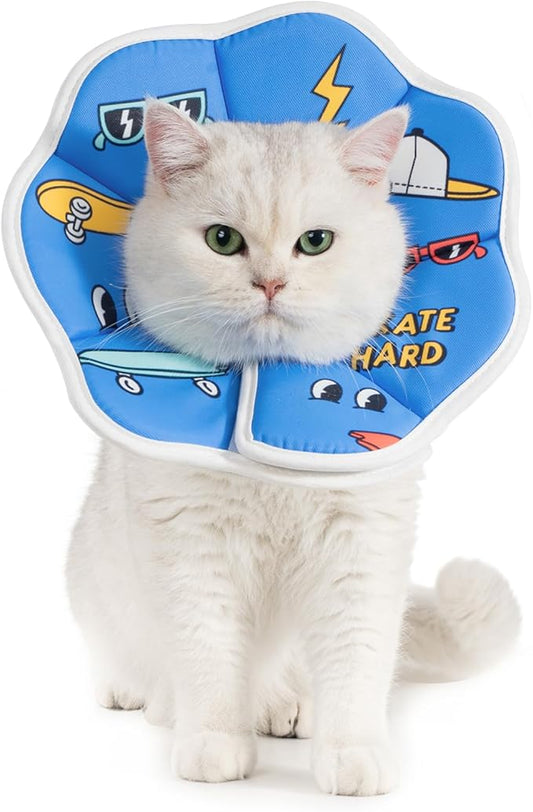 Avont Soft Cat Recovery Cone Collar, Adjustable Lightweight Kitten E-Collar for Small Dogs, Comfortable Neck Donut Stop Licking Scratching After Surgery -Skate(L)-PawvioPets