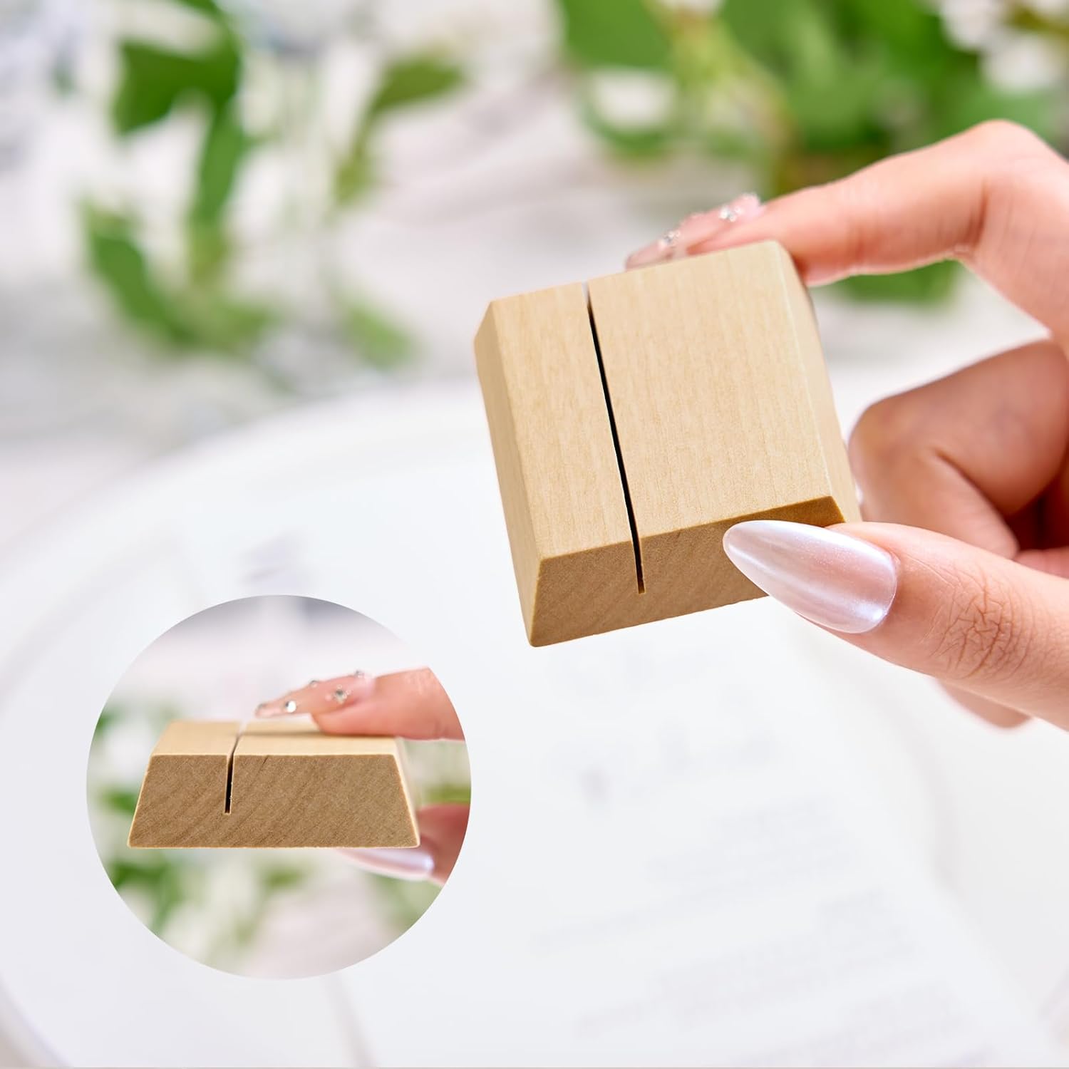 UNIQOOO Elegant Birch Wood Stand |1.2mm Slot, for Wedding Table Number Cardstock, Place Card Holder, Photo Display Stand, Small | for Event Decor, Retail Shop, Cafe Restaurant Menu, Business Card, Name Tag, 12 Pack