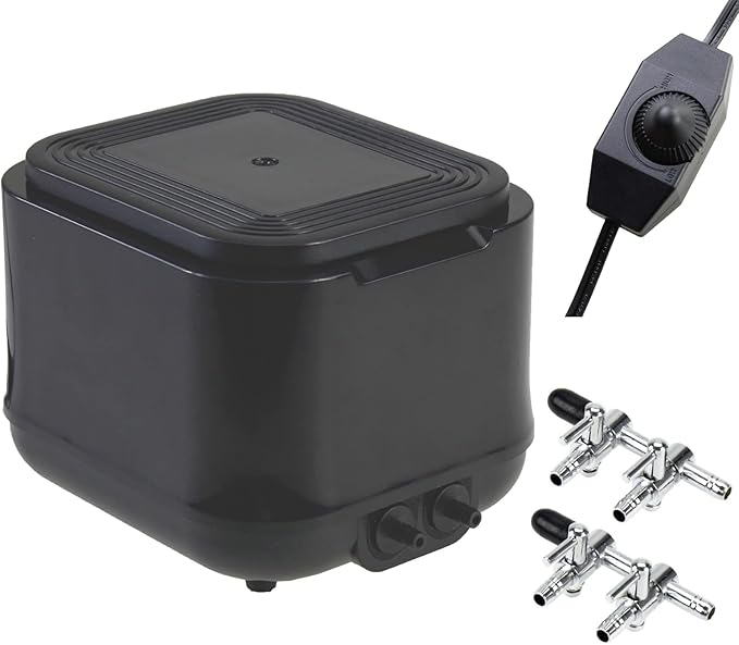AQUANEAT Powerful Aquarium Air Pump, 250GPH, 10W, Dual Outlets, for up to 300 Gallon Fish Tank, Super Quiet Oxygen Aerator with Gang Valves, Adjustable Hydroponic Air Bubbler Pump-PawvioPets