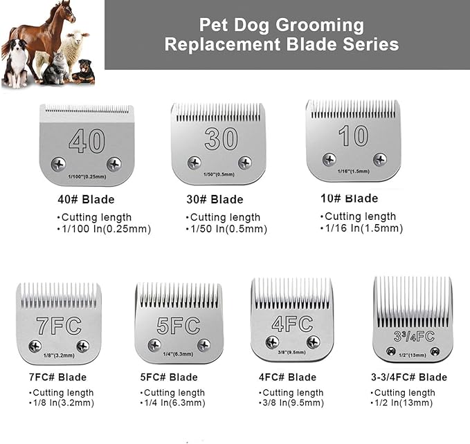 7PCS Dog Grooming Blades Compatible with Andis Dog Clippers,Dog Clipper Blades Compatible with Oster A5,Wahl km10 Dog Clippers for Animal Dog Cat Horse,Stainless-Steel Blade Sharp-PawvioPets