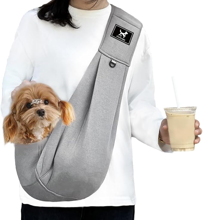 Dog & Cat Carrier Sling, Adjustable Soft Padded Shoulder Puppy Carrier, Hands-Free Dog Carrier Bag with Double Safety Buckles Premium Material for Outdoor Travel (Light Gray, L)-PawvioPets