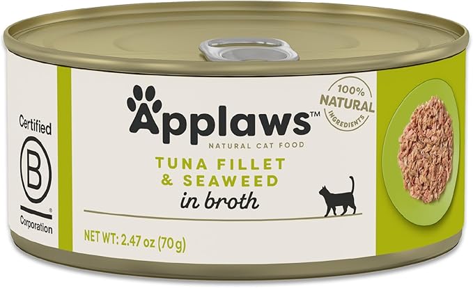 Applaws Natural Wet Cat Food, 24 Count, Limited Ingredient Canned Wet Cat Food, Tuna with Seaweed in Broth, 2.47oz Cans-PawvioPets