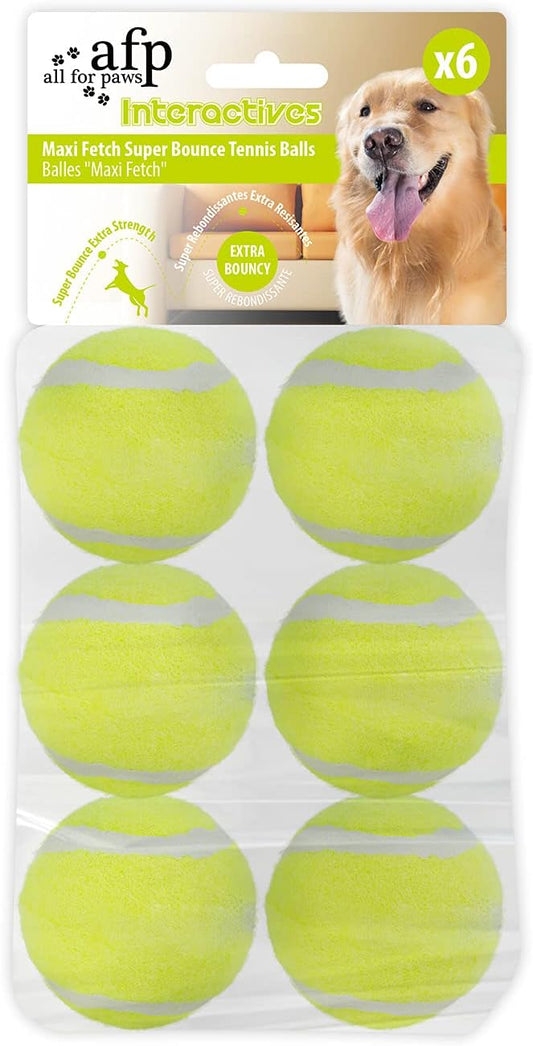 ALL FOR PAWS Interactive Super Bounce Tennis Balls Dog Toy, Pet Safe Toys for Exercise and Training, 2.5 Inch Diameter (6 Pack)-PawvioPets