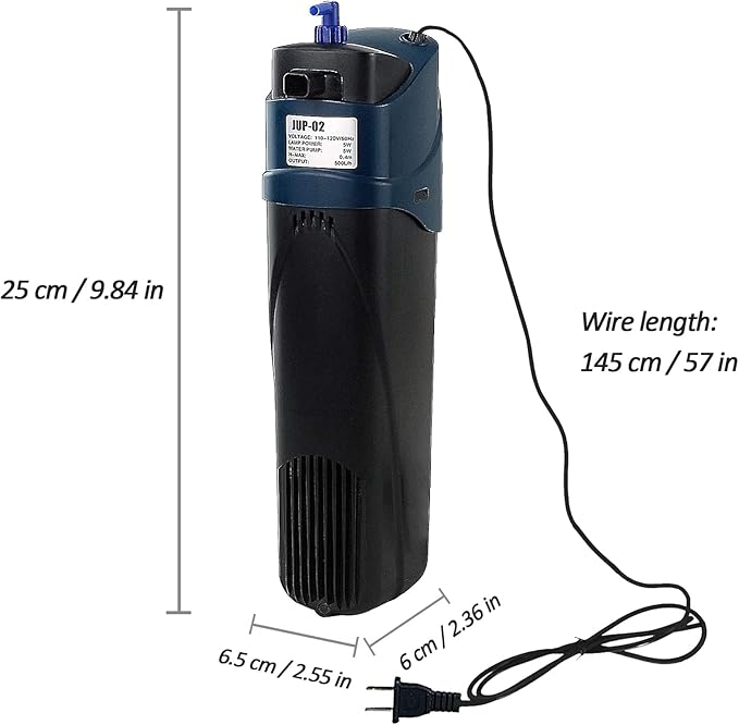 COOSPIDER Fish Tank Filter Sun JUP-02 Aquarium Green Clean Submersible Machine 132gph for 10-40 Gallon Small Fish Tank Internal Submersible Pump for Turtle Tank, Air Supply & Oxygen Enhancement-PawvioPets