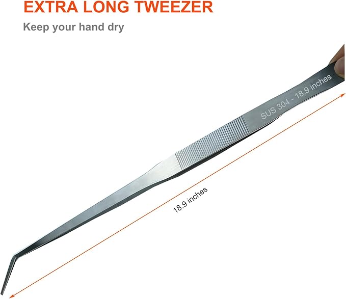 Extra Long Tweezers, Feeding Tongs, 18.9 inch Aquarium Stainless Steel Large Aquascape Tools for Fish Tank, Terrarium，Aquascaping, Reptile Snake (Curved)-PawvioPets