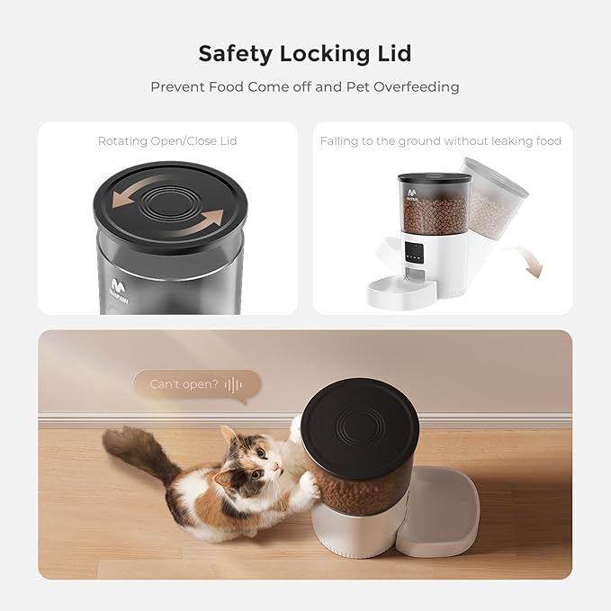 Automatic Cat Feeder - 3L Pet Dry Food Dispenser with Timed Programmable Portion Control, Dual Power Backup, Easy Set Up, 10 Meals Per Day for Cats and Puppies（Remote Not Supported）-PawvioPets