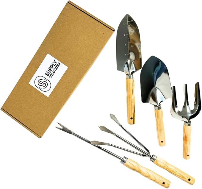 Gardening Tools - Perfect Garden Tools for Women or Men - Small Heavy Duty Gardening Hand Tools with Trowel, Transplanter, Fork, Rake, and Cultivator - Ergonomic Design Gardening Kit-PawvioPets