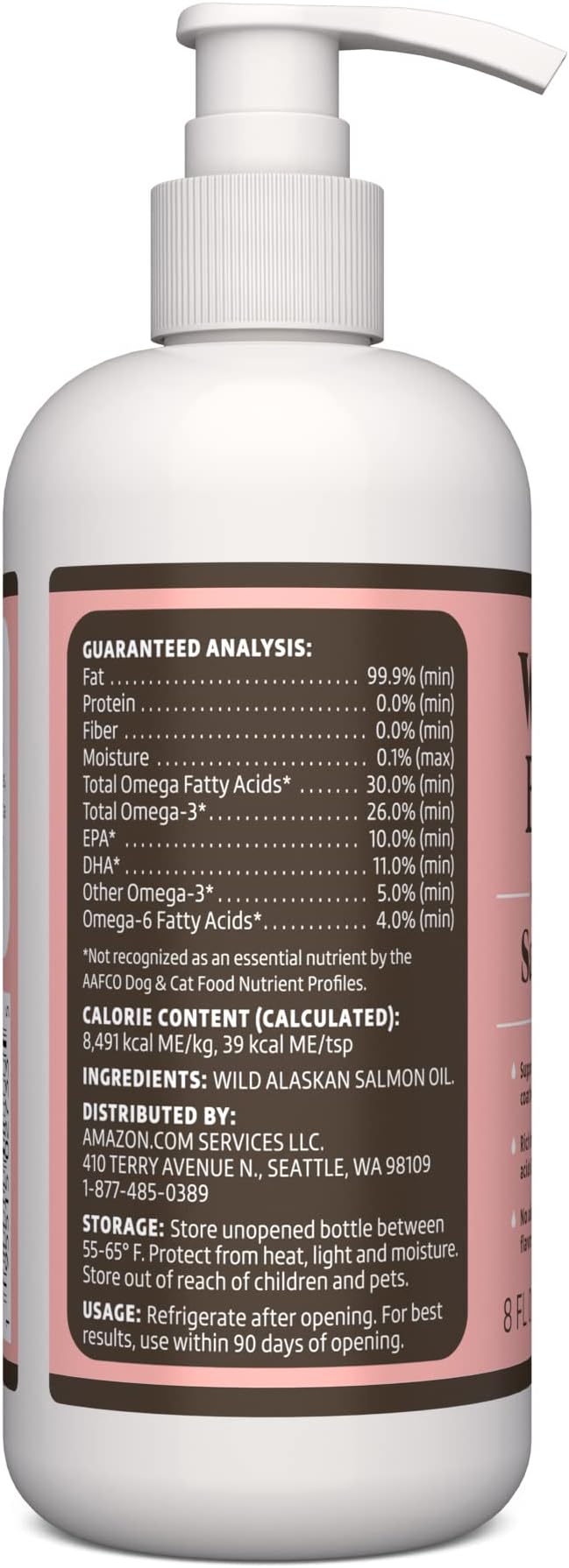Amazon Brand - Wonder Bound Wild Alaskan Salmon Oil - Skin and Coat Support, Omega 3 Supplement for Dog and Cat , 8 fl oz-PawvioPets