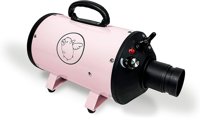 Flying Pig High Velocity Dog Pet Grooming Dryer w/Heater (Pastel Pink w/Grey Logo)-PawvioPets