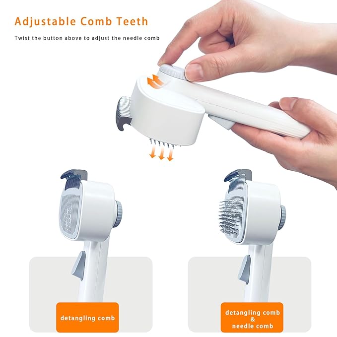 2-in-1 Dog & Cat Grooming Brush – Adjustable Deshedding Comb & One-Touch Clean | Skin-Safe Rake for Mats, Tangles, Shedding | Long/Short Hair Pets-PawvioPets