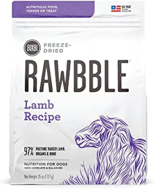 BIXBI Rawbble Freeze Dried Dog Food, Lamb Recipe, 26 oz - 97% Meat and Organs, No Fillers - Pantry-Friendly Raw Dog Food for Meal, Treat or Food Topper - USA Made in Small Batches-PawvioPets