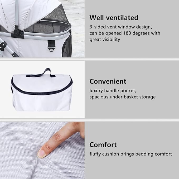 Dog Cat Stroller, Foldable 4 Wheels Dog Stroller for Small Medium Dogs 20 lbs,Pet Strollers for Large Dogs 50lbs, Stable Anti-Shock Detachble Carrier,with 360°Swiveling Front Wheel forTravel-PawvioPets