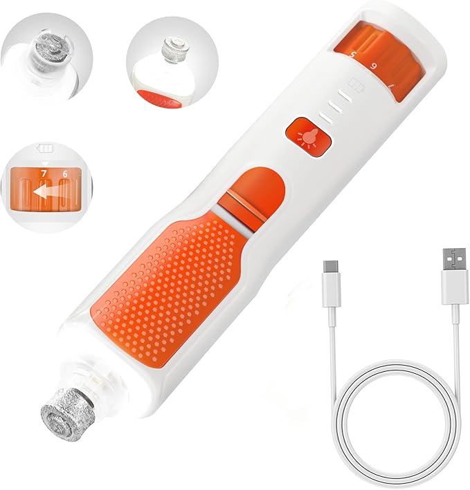 Dog Nail Grinder 7-Speed & 360° LED Light, Professional Pet Nail Grinder for Dogs and Cats, Electric Dog Nail Trimmer Painless Paws Grooming & Smoothing Tool for Large Medium Small Dogs Cats Pets-PawvioPets