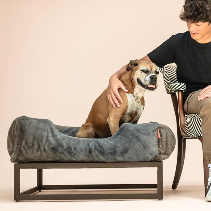 FUZI Luxury Aesthetic Dog Bed with Extra Cover for Large Dogs, Washable Pet Couch, Pet Bed with Sides, Non-Slip Bottom, Soft and Durable Calming Dog Bed, Faux Rabbit Fur, Large 35.6x28.5x9.5 Dark Grey-PawvioPets