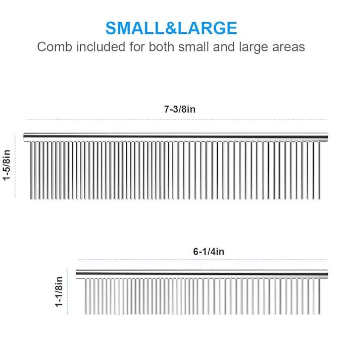 2 Pack Dog Combs with Rounded Ends Stainless Steel Teeth, Cat Comb for Removing Tangles and Knots, Professional Grooming Tool for Long and Short Haired Dog, Cat and other pets, 6.3IN/7.4IN-PawvioPets