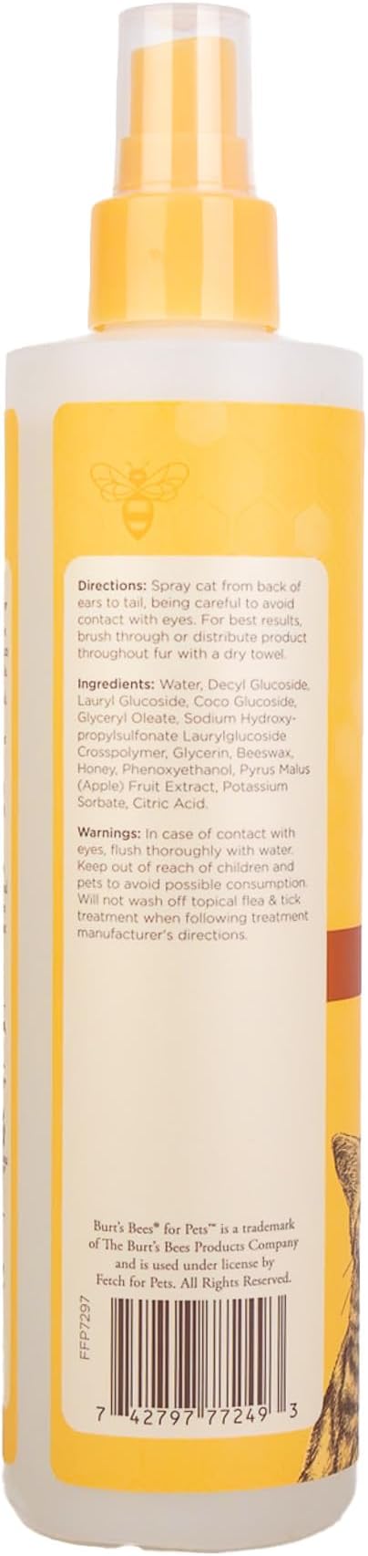 Burt's Bees for Pets Waterless Cat Grooming Spray with Shea Butter and Honey, 99.3% Natural Origin Formulas, Cats Dry Shampoo, Kitten Supplies, 6pk, 10oz-PawvioPets
