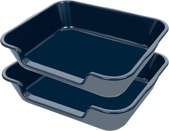 2 Pack of Extra Large Cat Litter Box (ABS Material), Low Entry Senior Litter Pen for Geriatric Kitty Big Cats, Jumbo Pet Safe Litter Boxes Tray for Indoor Pets Potty (Dark Blue, 24"L x 20"W)-PawvioPets