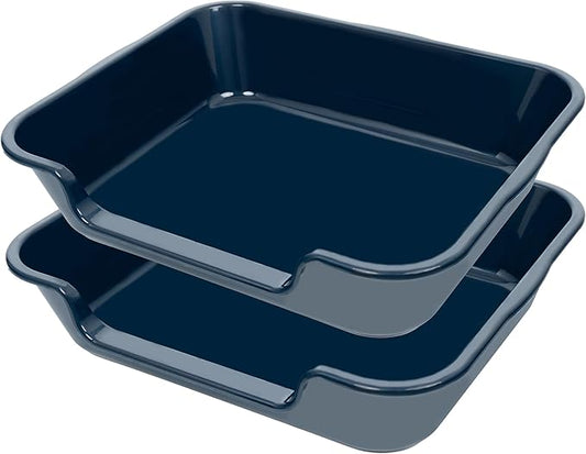 2 Pack of Extra Large Cat Litter Box (ABS Material), Low Entry Senior Litter Pen for Geriatric Kitty Big Cats, Jumbo Pet Safe Litter Boxes Tray for Indoor Pets Potty (Dark Blue, 24"L x 20"W)-PawvioPets