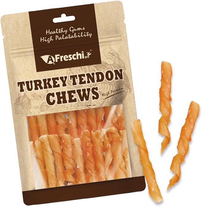 Afreschi Classic Turkey Tendon Coil (S) 3 oz, USA-Sourced Turkey Tendon, Dog Treats for Wrapped Series, All Natural Human Grade Dog Treat, Hypoallergenic, Rawhide Alternative-PawvioPets
