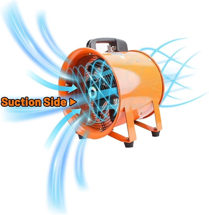 10-Inch High-Velocity Portable Utility Blower Fan, Industrial Exhaust Fan with 16.4ft Flexible Duct Hose, 3150 RPM Low-Noise Ventilator for Basements, Workshops, Warehouses, and Confined Spaces-PawvioPets