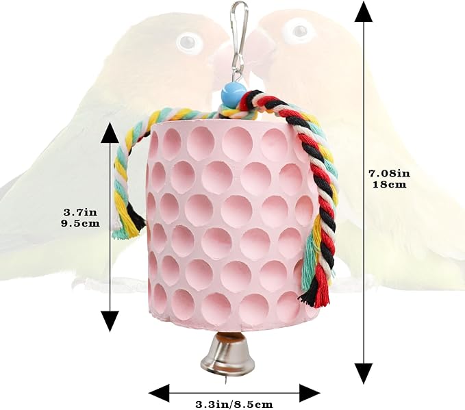 Extra Large Bird Chewing Toy, Parrot Beak Grinding Calcium Stone with Bells, Bird Cage Accessories, Cage Toys for Cockatiel Parakeet Parrot Budgies Rat Hamster Chinchilla Rabbit Bunny African Grey-PawvioPets