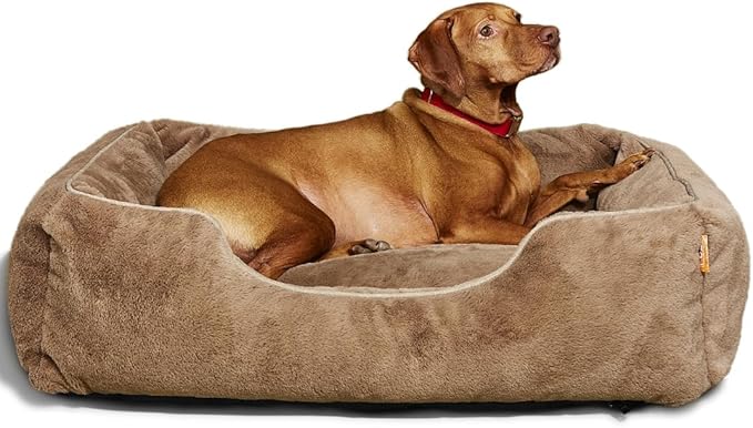 FUZI Luxury Aesthetic Dog Bed for Large Dogs with Washable Cover, Pet Couch, Pet Bed with Sides, Non-Slip Bottom, Soft and Durable Calming Dog Bed, Faux Rabbit Fur, Large 31.75x23.6x9.5 Light Brown-PawvioPets