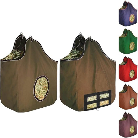 Derby Originals Large 24 OZ Canvas Horse Hay Bag 2 Sided Combo Design X Wide Gusset and 6 Month Warranty-PawvioPets