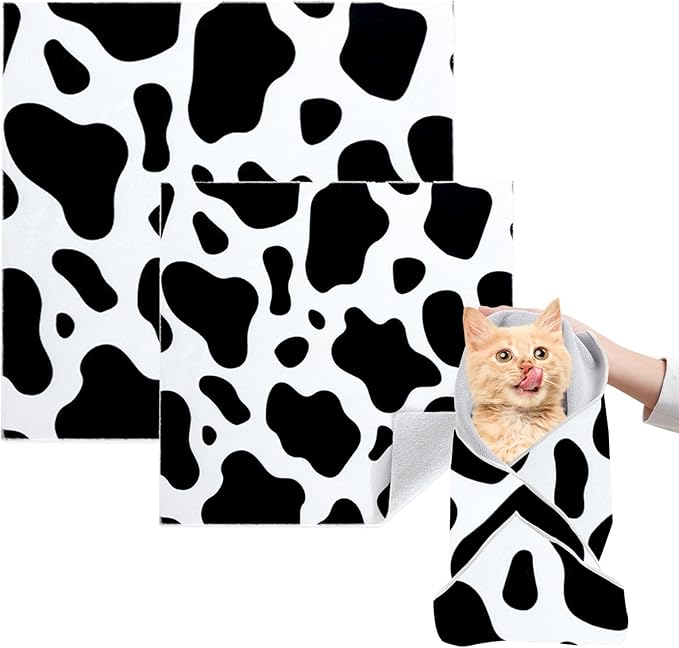 Cat Grooming Wrap, 2pcs [L+XL] Cat Restraint Wrap for Nail Clipping, Ear Cleaning, and Teeth Brushing, Self-Adherent, Anti-Bite, Anti-Scratch, Anti Scratch, Cow White-PawvioPets