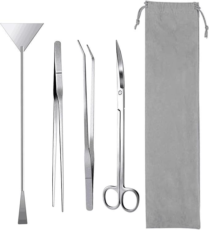 Aquarium Starter kit, The Package includes a Fish Tank Thermometer, aquascape Tool kit with a Sand Spatula, Straight Tweezers, Curved Tweezers, Curved Scissors, Handheld Sponge pad(3 PCS)-PawvioPets