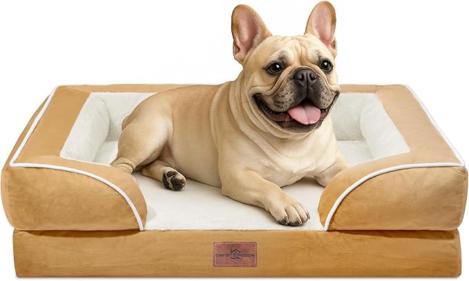 Comfort Expression Small Dog Beds Waterproof Orthopedic Foam Dog Sofa Beds for Medium Dogs Comfy Pet Bed with Washable Removable Cover & Non-Slip Bottom(Small,Khaki)-PawvioPets