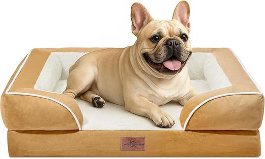 Comfort Expression Small Dog Beds Waterproof Orthopedic Foam Dog Sofa Beds for Medium Dogs Comfy Pet Bed with Washable Removable Cover & Non-Slip Bottom(Small,Khaki)-PawvioPets