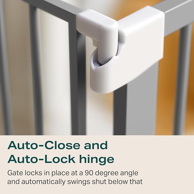 Cumbor 29.7-46" Baby Gate for Stairs, Gifts for Mom-Auto Close Dog Gate for The House, Easy Install Pressure Mounted Pet Gates for Doorways, Easy Walk Thru Wide Safety Gate for Dog, Gray-PawvioPets