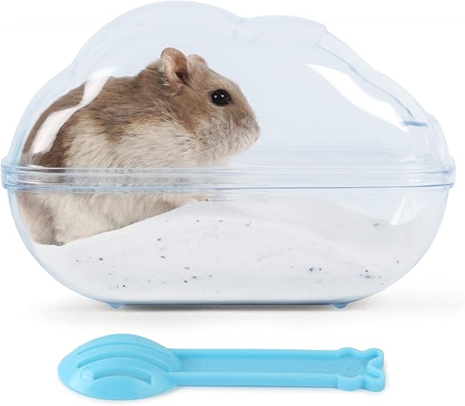 BUCATSTATE Hamster Sand Bath Container Transparent Hamster Dust Bath Kit Dwarf Toilet with Scoop Set Cage Accessories for Small Animals, Gerbil, Syrian Hamster, Mouse (Blue, Medium)-PawvioPets