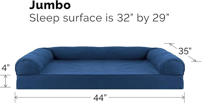 Furhaven Cooling Gel Dog Bed for Large Dogs w/ Removable Bolsters & Washable Cover, For Dogs Up to 95 lbs - Quilted Sofa - Navy (Blue), Jumbo/XL-PawvioPets