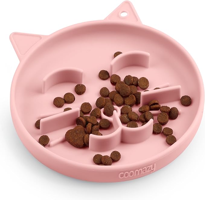 Coomazy Silicone Slow Feeder Dog Cat Bowls, Interactive Puzzle Toy for Pets Dry/Wet Food Training, Keeps Dogs Cats Busy, Prevents Puppy Kitty Overeating (Pink, 0.8 Cup)-PawvioPets