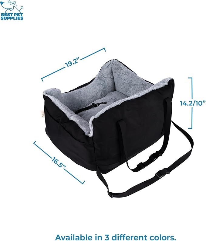 Best Pet Supplies Dog Pet Booster Seat, Dog Car Seats for Small Dogs & Medium Dogs, Soft Plush Cushion with Comfortable Bedding, Secure Straps, and Tall Pillow, Black-PawvioPets