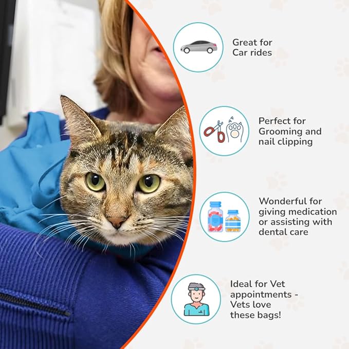 Cozy Comfort Carrier - Small Light Blue Cat Carrier and Cat Restraint Bag for Medication Administration, Grooming, Vet Visits, Dental Care, and Nail Trimming-PawvioPets