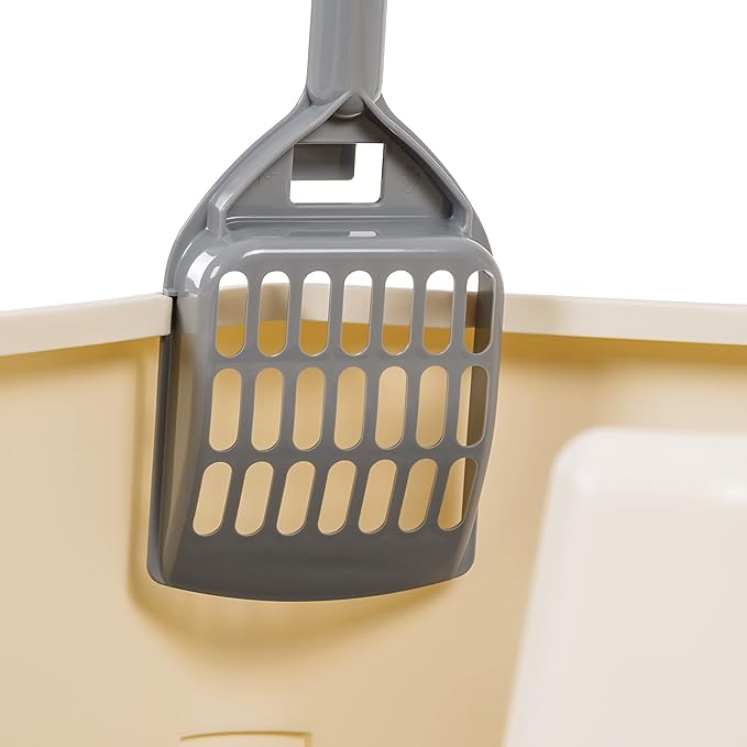 Amazon Basics Large Cat Litter Box with High Sides, Open Top, Includes Scoop, 19 x 15 x 11.75 inches, Grey/Beige-PawvioPets