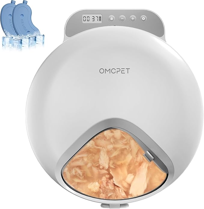 Automatic Cat Feeder Wet Food, Whisker-Friendly Automatic Cat Food Dispenser True 4-Meal Design with Locking Lid, Smart Timer Feeder for Wet Cat/Dog ，2-Ice Packs, Easy to Clean (White-1)-PawvioPets
