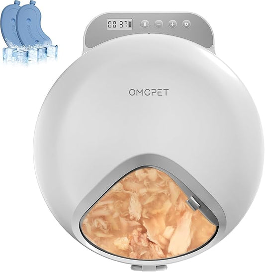 Automatic Cat Feeder Wet Food, Whisker-Friendly Automatic Cat Food Dispenser True 4-Meal Design with Locking Lid, Smart Timer Feeder for Wet Cat/Dog ，2-Ice Packs, Easy to Clean (White-1)-PawvioPets