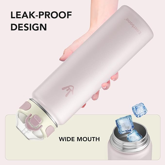 Enerbone 32 oz Insulated Water Bottle, Stainless Steel Bottle with Carrying Strap, Double-Wall Vacuum Insulation Design, Leakproof Sports Bottle with Straw, Keep Drinks Cold or Hot for Hours-PawvioPets