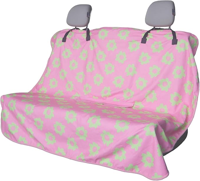 Back Seat Cover for Car Trucks Van SUV,Waterproof Rear Bench Towel Seat Covers for Dogs and Kids,Automotive Backseat Protector (Flower and Pink)-PawvioPets