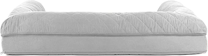 Furhaven Cooling Gel Dog Bed for Large Dogs w/ Removable Bolsters & Washable Cover, For Dogs Up to 95 lbs - Quilted Sofa - Silver Gray, Jumbo/XL-PawvioPets