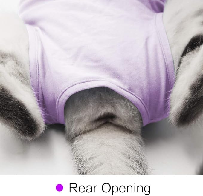 DOTON Cat Recovery Suit for Male and Female Surgical Post Surgery Soft Cone Onesie Shirt Clothes Neuter Licking Protective Diapers Outfit Cover Kitten Spay Collar(L, Purple)-PawvioPets