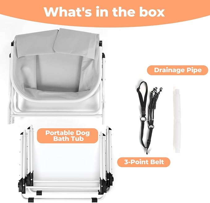 Elevated Dog Bathtub, 5 Height Adjustable Portable Dog Wash Station for Small to Large Pets, Foldable Bathing Tub with Storage & Anti-Slip Design Gray-PawvioPets